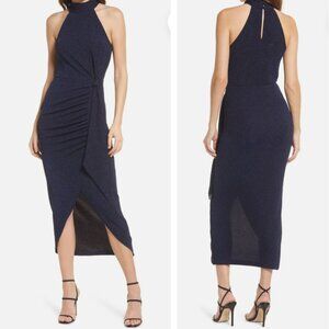 Saylor Aida Halter Bodycon Dress Dark Blue Metallic Small